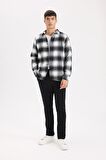 DeFacto Regular Fit Polo Yaka Kareli Flanel Uzun Kollu Gömlek D5835AX24AUBK81