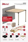 İmetal Sarar Duvardan Tek Bölümlü Hazır Ahşap Pergola Seti 90x90 mm Ahşaplar ve Tente Dahil İmetal