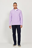 Erkek Lila Anti-Pilling Tüylenme Yapmayan Standart Fit Dik Yaka Polar Sweatshirt