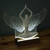 Veraart Işıklı Kişiselleştirilebilir Pleksi Melek Kanatlı Yoga Yapan Kadın Biblo Gece Lambası Dekoratif Obje