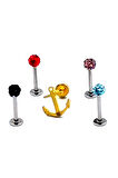 Renkli Taşlı Çelik 5 Adet Kaş Tragus Piercing