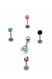 Renkli Taşlı Çelik 5 Adet Kaş Tragus Piercing