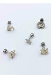 Renkli Taşlı Çelik 5 Adet Kaş Tragus Piercing