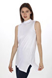 Viskon Kolsuz Tunik -Beyaz