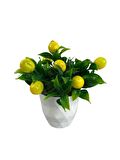 Yapay Çiçek Beyaz Saksıda Limon Dekoratif Masa Çiçeği 25cm