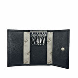 Hakiki Deri Organizer Dikey Avuçiçi Anahtarlık Siyah