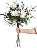 Yapay Çiçek 1Dal Beyaz Manolya 3 Kafalı 3Adet Yapay Zeytin Dalı  Uzun Dal Çiçek Flowers 80cm