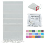 GRVTANIUM Açık Gri %100 Pamuk 180x100cm Peştemal Püsküllü Banyo,Plaj,Hamam Havlusu Kese Hediyeli M2
