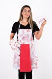 Flower 4lü Set Mutfak Önlüğü Havlulu Mutfak Önlüğü Fırın Eldiveni Ve Tutacak