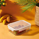 L av Cam Büyük Dikdörtgen Kilitli Saklama Kabı - 1200 cc - 2'li Set