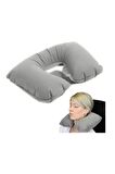 Şişme Boyun Seyahat Yolcu Yastığı (38.5cmx27cm) Otobüs Uçak Yolculuk Yastığı Gri