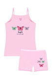 Öts Kız Çocuk Atlet Boxer Likralı Pembe Kelebek (%96 Pamuk - %4 Elastan)