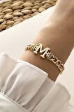 Gold M Harf Bileklik TrBilek7539 B34003