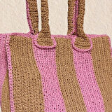 Uretti - Hüsniye 8494 5087 El Örgüsü Pembe Şerit Model Kağıt İp Kadın Omuz Çantası