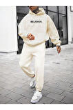 Erkek Believer Baskılı Oversize Kapşonlu Sweatshirt