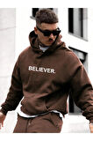 Erkek Believer Baskılı Oversize Kapşonlu Sweatshirt