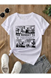 Kadın Beyaz The Monday Baskılı Oversize T-shirt