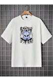 Erkek Beyaz Stylish Baskılı Oversize T-shirt