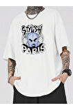 Erkek Beyaz Stylish Baskılı Oversize T-shirt