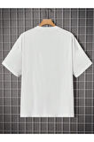 Erkek Beyaz Stylish Baskılı Oversize T-shirt