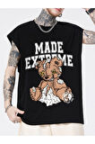 Erkek Siyah Made Extreme Baskılı Kolsuz T-shirt
