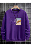 Erkek El Baskı Bisiklet Yaka Sweatshirt