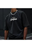 Erkek Siyah Göğüs California Baskılı Oversize T-shirt