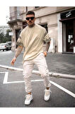 Erkek Duman Gri Kol Desenli Oversize T-shirt