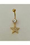 Paslanmaz Çelik Yıldız Kadın Göbek Piercing Zirkon Taşlı
