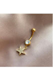 Paslanmaz Çelik Yıldız Kadın Göbek Piercing Zirkon Taşlı
