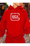 Lock Baskılı Kapüşonlu Cepli Sweatshirt