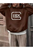 Lock Baskılı Kapüşonlu Cepli Sweatshirt
