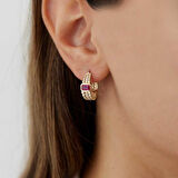 Sıralı Top Detaylı Fuşya Küpe