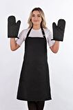 Simple 3'lü Set Ayar Askılı Cepli Mutfak Önlüğü Seti (2 ELDİVEN) Şef Garson Kafe Aşçı Barista