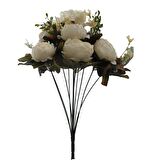 Yapay Çiçek Krem Renkli 7 Kafalı Eren Gül Demeti Büyük Boy