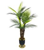 Yapay Ağaç Areka Palmiye Metal SiyahGold Lüks Vazoda 3Katlı 18Yaprak 110cm Salon Çiçeği Yapay Çiçek