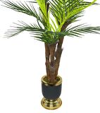 Yapay Ağaç Areka Palmiye Metal SiyahGold Lüks Vazoda 3Katlı 18Yaprak 110cm Salon Çiçeği Yapay Çiçek