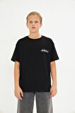 Arka Baskılı %100 Pamuk Unisex Oversize Siyah Çocuk Tişört
