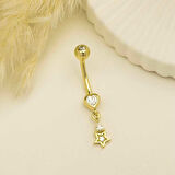 Kalp Taşlı Yıldız Sallantılı Göbek Piercing