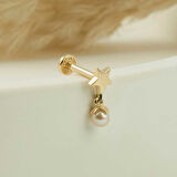 Yıldızlı İnci Sallantılı Minimal Tragus Piercing