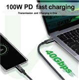 LivX Action Thunderbolt 4 Type C Kablo 100 W PD Şarj 1.8 Metre 40 Gbps Veri ve Görüntü Aktarım Kablosu Örgülü Kablo TH02