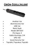 Icon BM-9201 Anahtarlı 3xUSB Çıkışlı 4'lü Akım Korumalı Priz