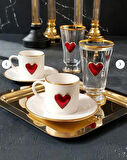 REGNA HOME Fine Living Love 2 Kişilik Dekorlu Kahve Yanı Su Bardaklı Kadehli 6 Parça Kahve Fincan Takımı