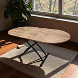 Oval Ortadan Açılır Akıllı Masa Üst Mdf Efesçam Alt Ayak Siyah Renk