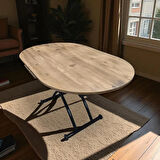 Oval Ortadan Açılır Akıllı Masa Üst Mdf Efesçam Alt Ayak Siyah Renk