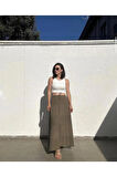 Astarlı Haki Katlı Uzun Etek
