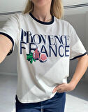 Provence France Baskılı Beyaz Kadın Tişört