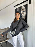 Omzu Dikiş Detaylı Üç İplik Şardonlu Uzun Oversize Sweatshirt