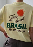 Oversize %100 Pamuk Brasil Rio De Janerio Baskılı Sarı Kadın Tshirt