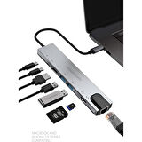 Powerway 8 in 1 Type-C Hub Dönüştürücü 4K Hdmi USB Micro Sd Gigabyte Ethernet 